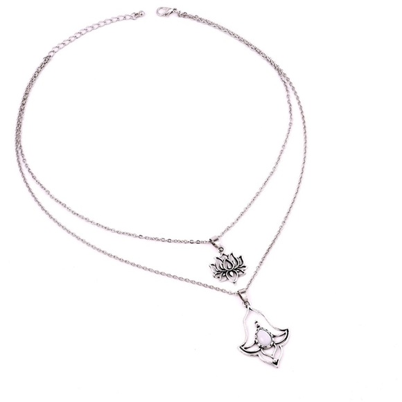 New Silver Lotus Flower Boho Necklace - Picture 2 of 5